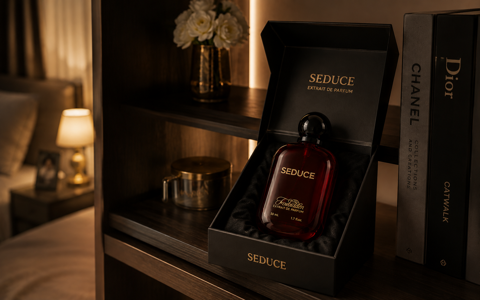 Botol parfum SEDUCE dalam kotak aslinya disimpan di tempat sejuk dan gelap