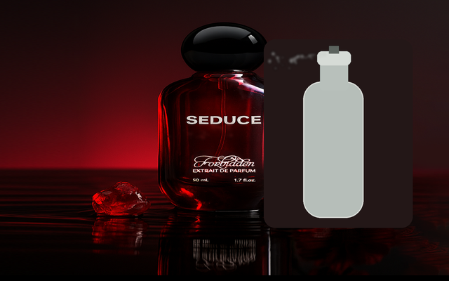 Perbedaan parfum dan body mist — botol extrait SEDUCE di samping botol body mist besar
